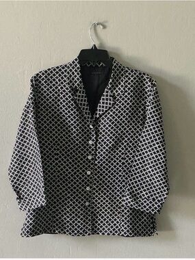 Anne Carson Black/White Geometric Jacket Lightweight Corp Goth Grannycore Sz M